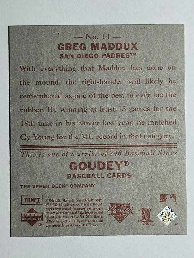 2007 Upper Deck Goudey Red Backs #44 Greg Maddux