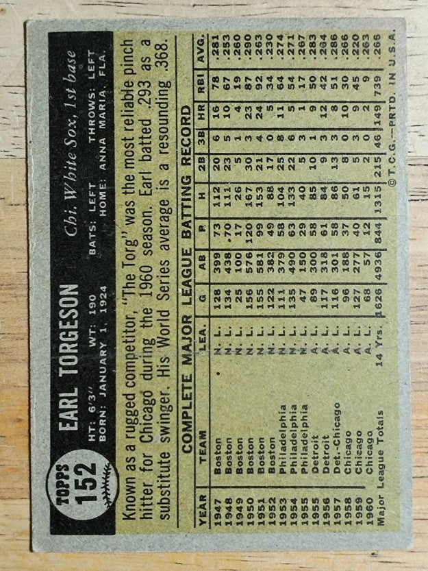 1961 Topps #152 Earl Torgeson (EX)