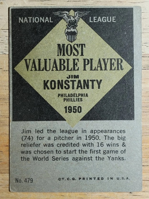 1961 Topps #479 Jim Konstanty MVP (VG)