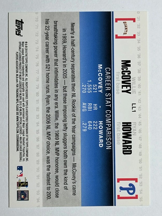 2010 Topps Legendary Lineage #LL1 Willie McCovey/Ryan Howard