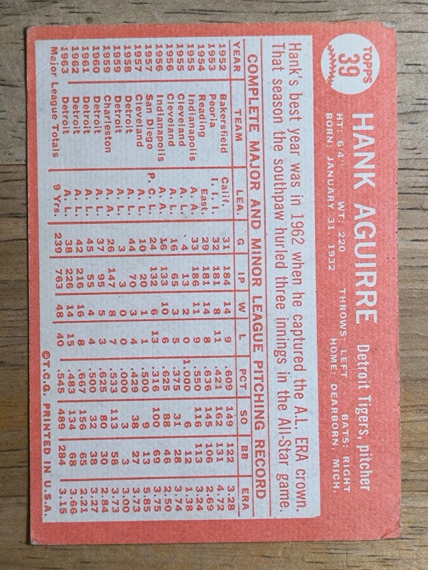 1964 Topps #39 Hank Aguirre (VG)