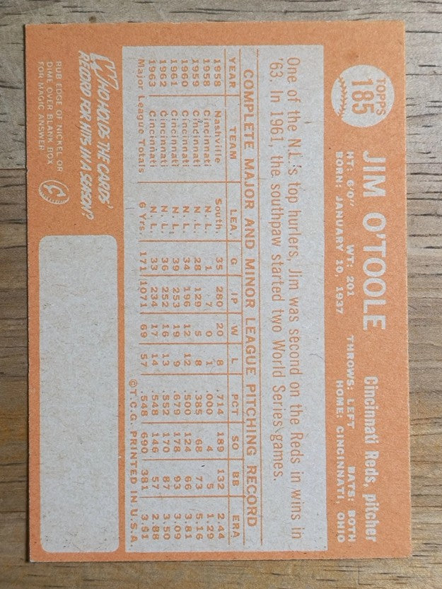1964 Topps #185 Jim O'Toole (NM)