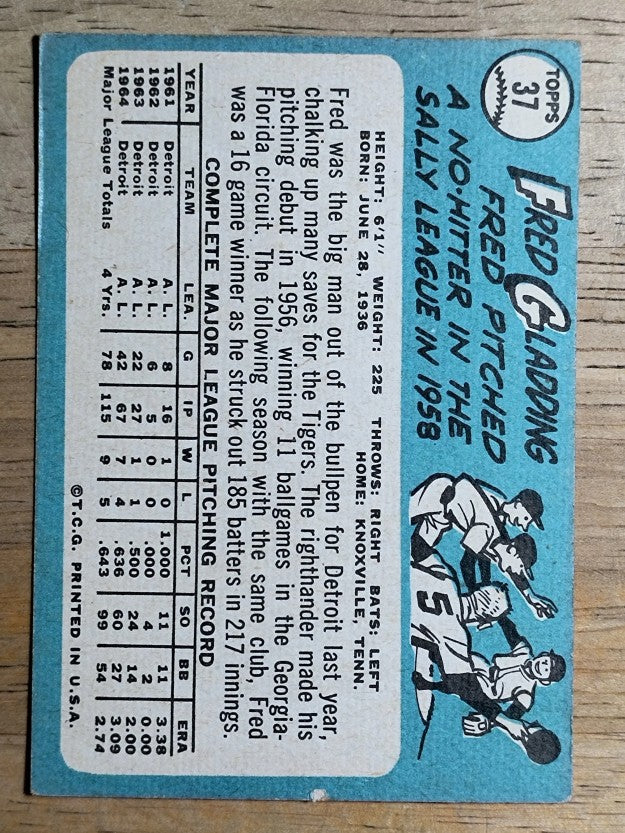 1965 Topps #37 Fred Gladding (VGEX)