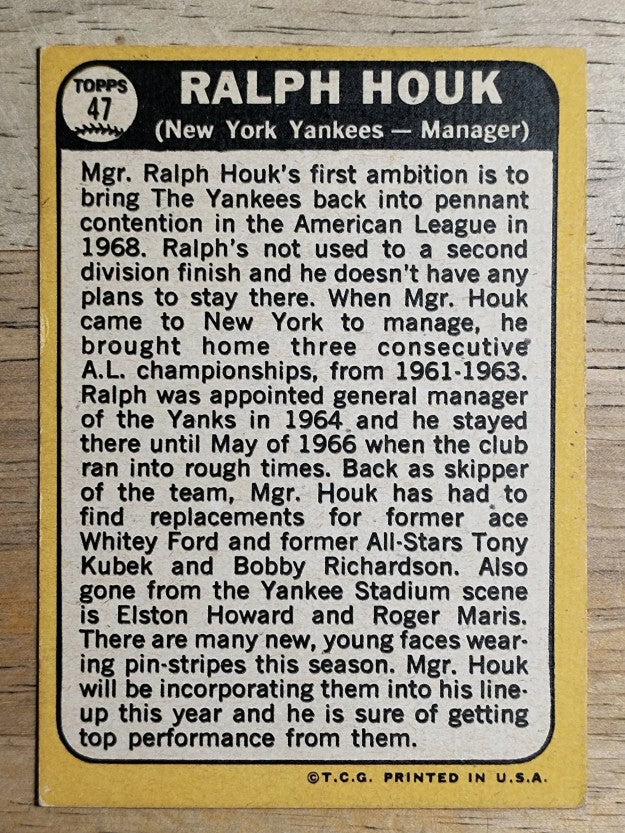 1968 Topps #47 Ralph Houk MG (EX)