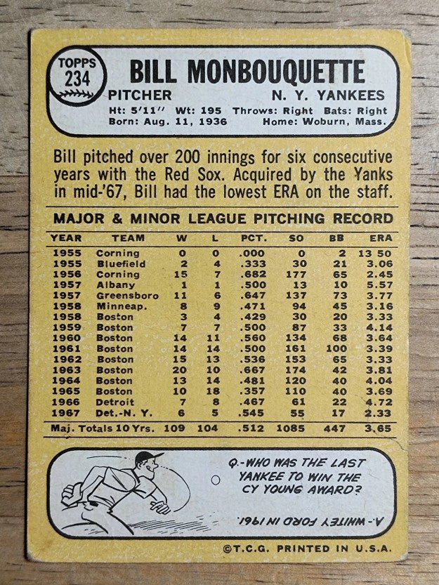 1968 Topps #234 Bill Monbouquette (VG)