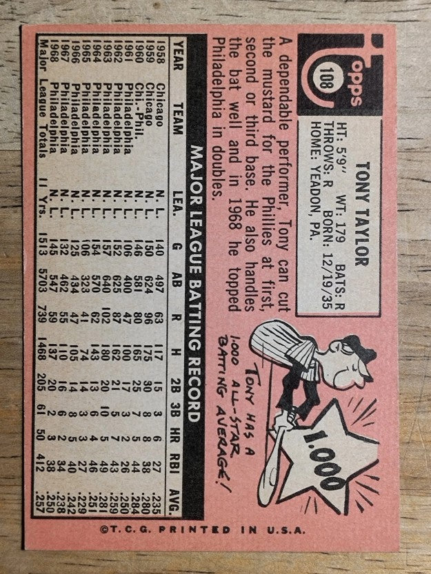 1969 Topps #108 Tony Taylor (EXMT)
