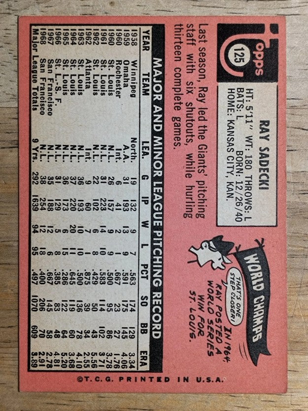 1969 Topps #125 Ray Sadecki (EXMT)