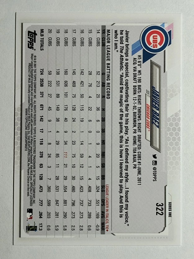 2021 Topps #322 Javier Baez