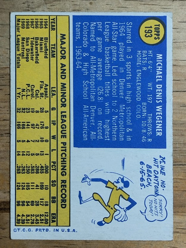 1970 Topps #193 Mike Wegener (EX)