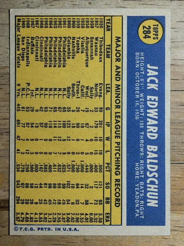 1970 Topps #284 Jack Baldschun (EXMT)