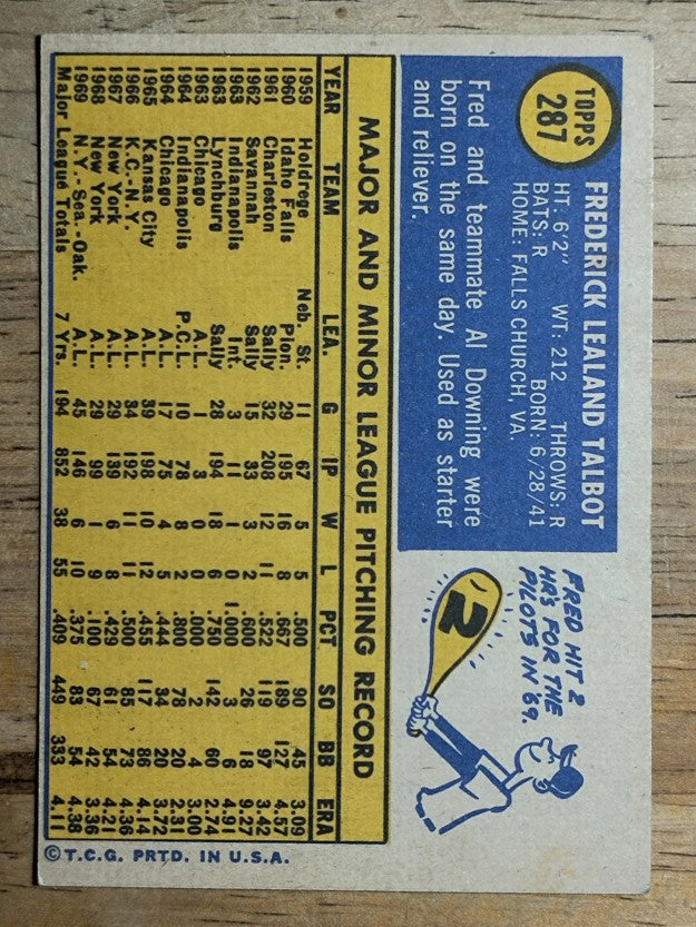 1970 Topps #287 Fred Talbot (EX)