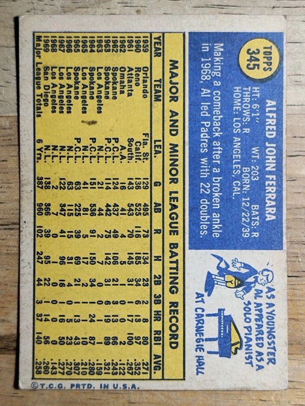 1970 Topps #345 Al Ferrara (EX)