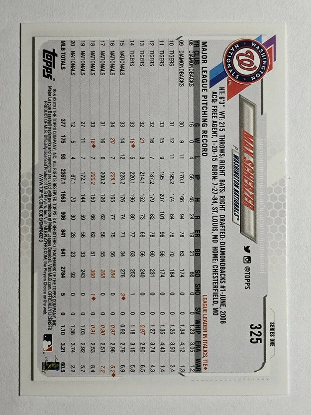2021 Topps #325 Max Scherzer