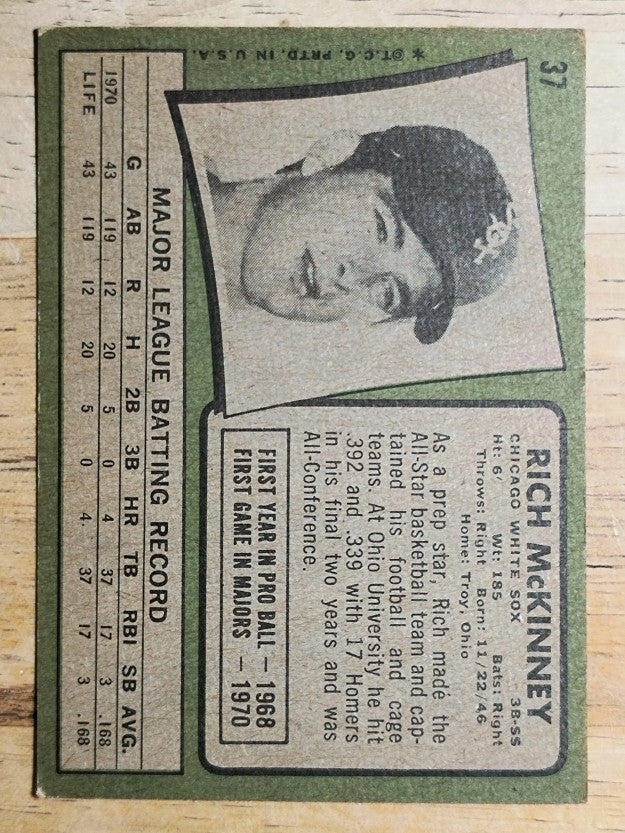 1971 Topps #37 Rich McKinney RC (VGEX)