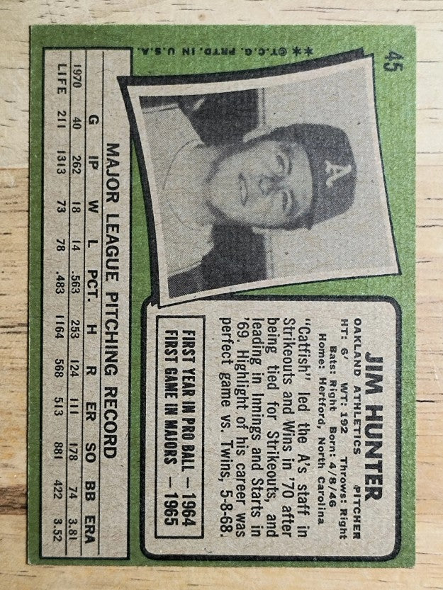 1971 Topps #45 Jim Hunter (VGEX)