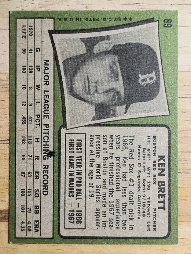 1971 Topps #89 Ken Brett (VGEX)