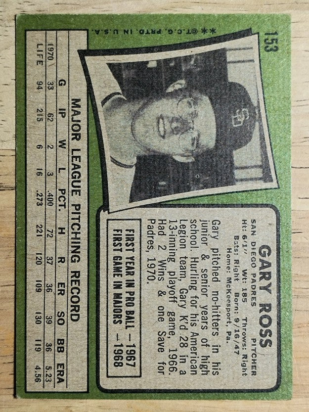 1971 Topps #153 Gary Ross (VGEX)