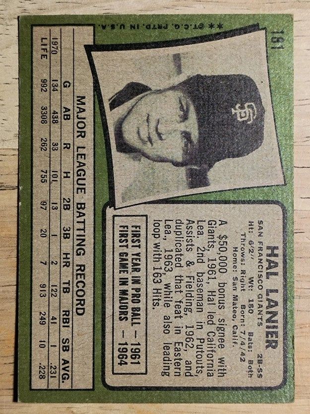 1971 Topps #181 Hal Lanier (VGEX)