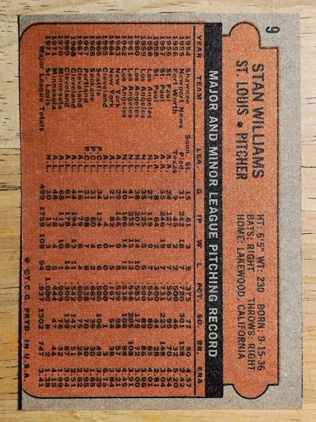 1972 Topps #9 Stan Williams (VG)
