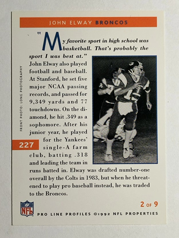 1992 Pro Line Profiles #227 John Elway