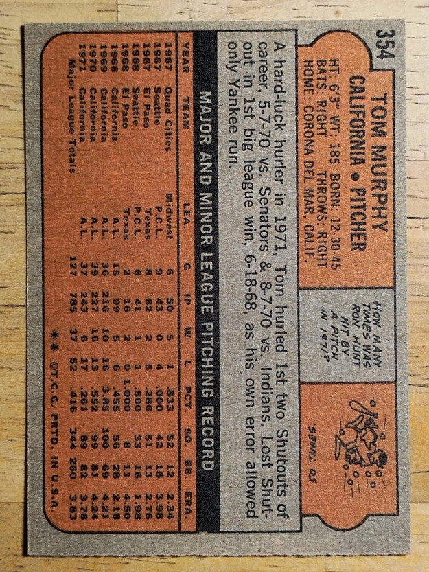 1972 Topps #354 Tom Murphy (NMMT)