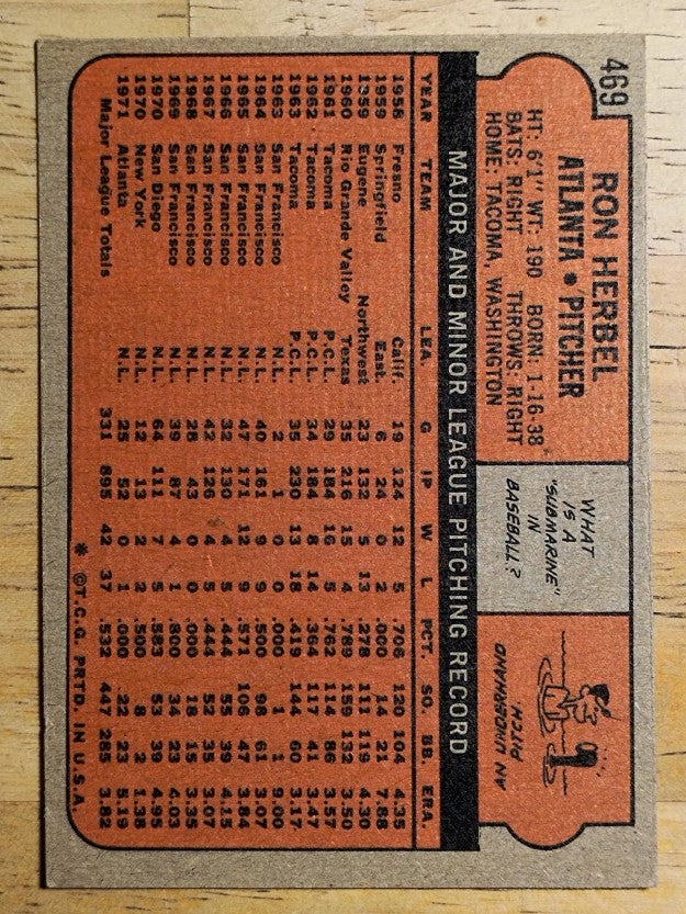 1972 Topps #469 Ron Herbel (EX)