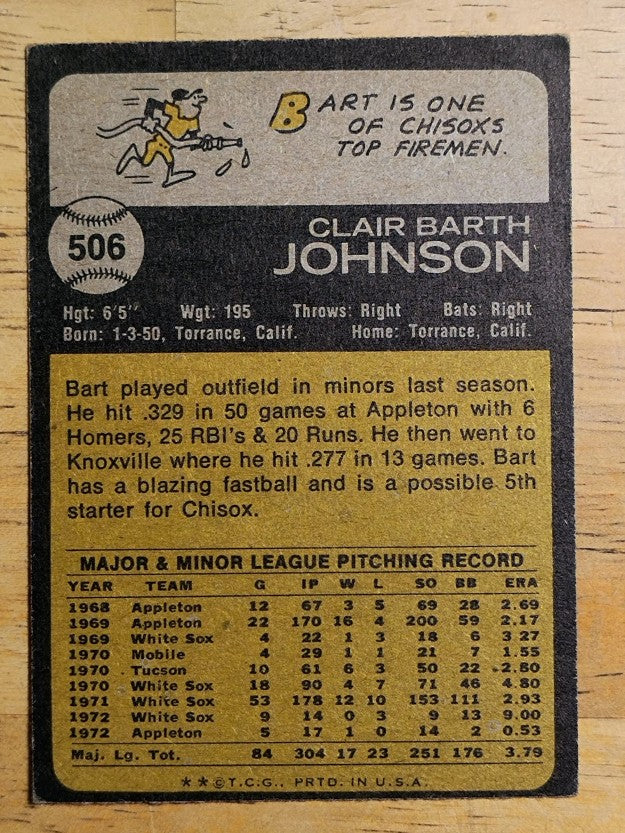 1973 Topps #506 Bart Johnson (VGEX)