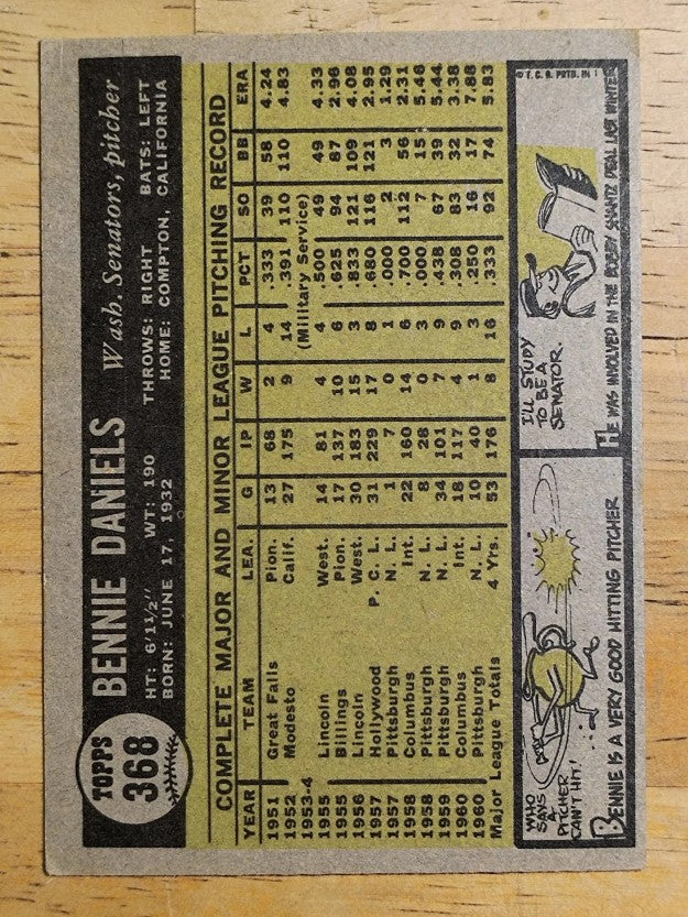 1961 Topps #368 Bennie Daniels (VGEX)