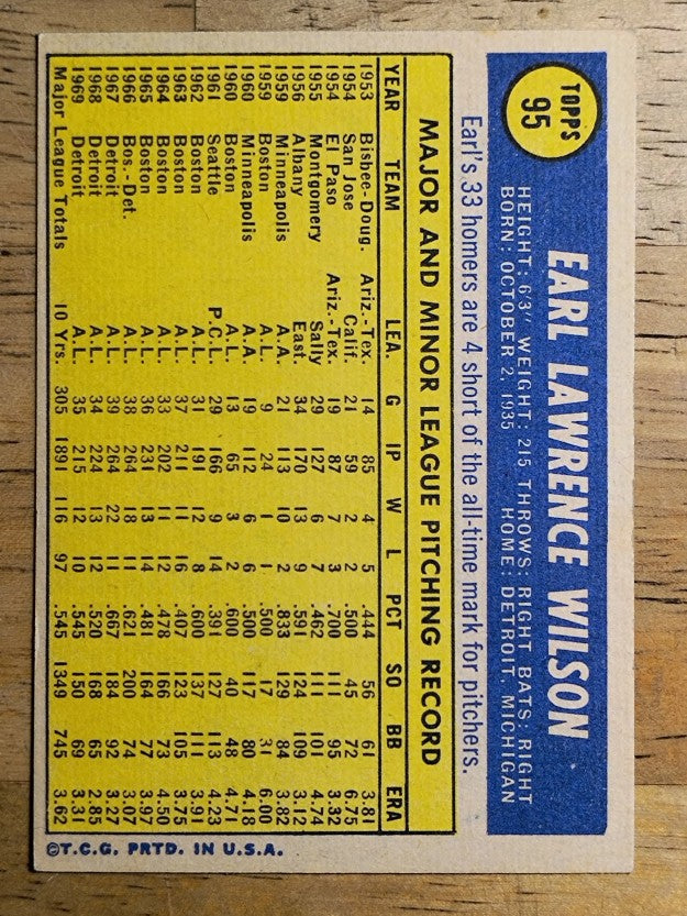 1970 Topps #95 Earl Wilson (VGEX)