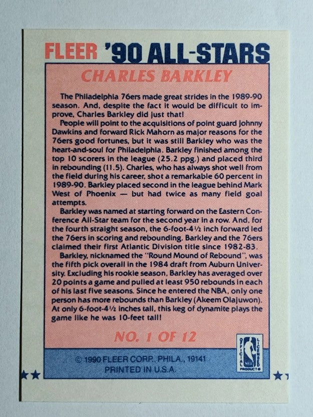 1990-91 Fleer All-Stars #1 Charles Barkley