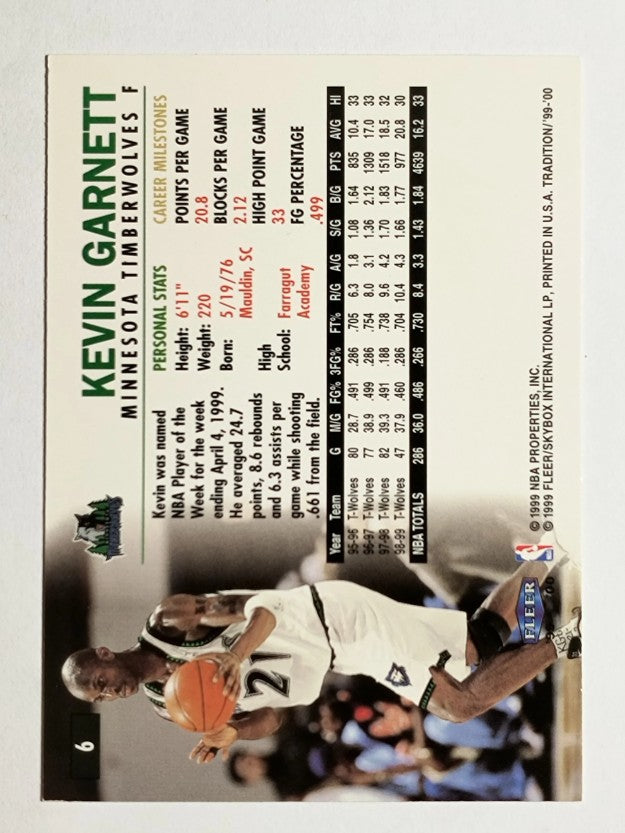 1999-00 Fleer #6 Kevin Garnett