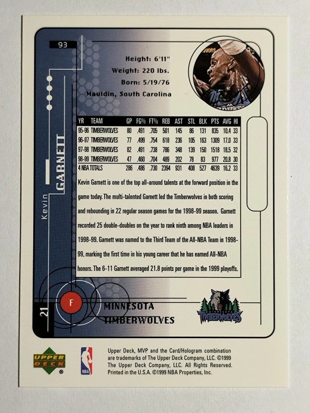 1999-00 Upper Deck MVP #93 Kevin Garnett