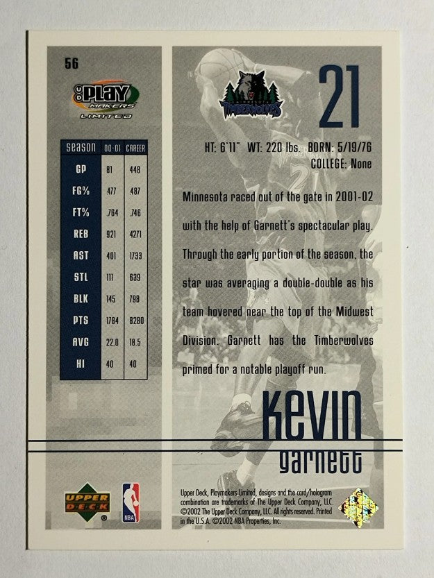 2001-02 Upper Deck Playmakers #56 Kevin Garnett