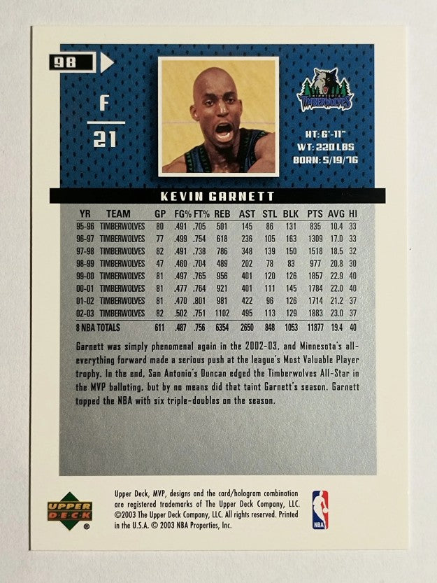 2003-04 Upper Deck MVP #98 Kevin Garnett