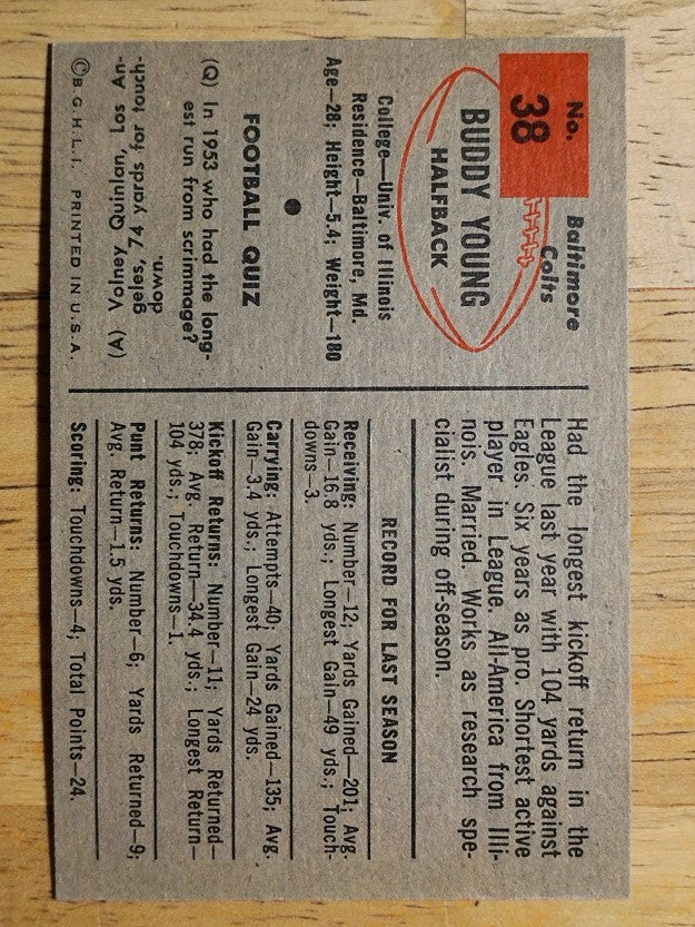 1954 Bowman #38 Buddy Young (NMMT)