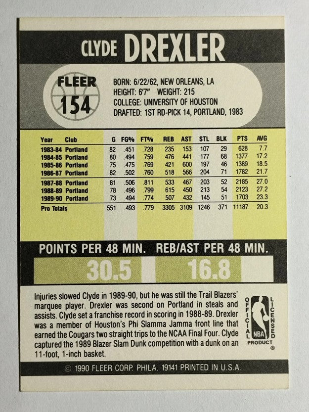 1990-91 Fleer #154 Clyde Drexler