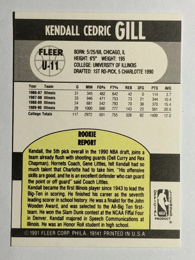 1990-91 Fleer Update #U11 Kendall Gill RC