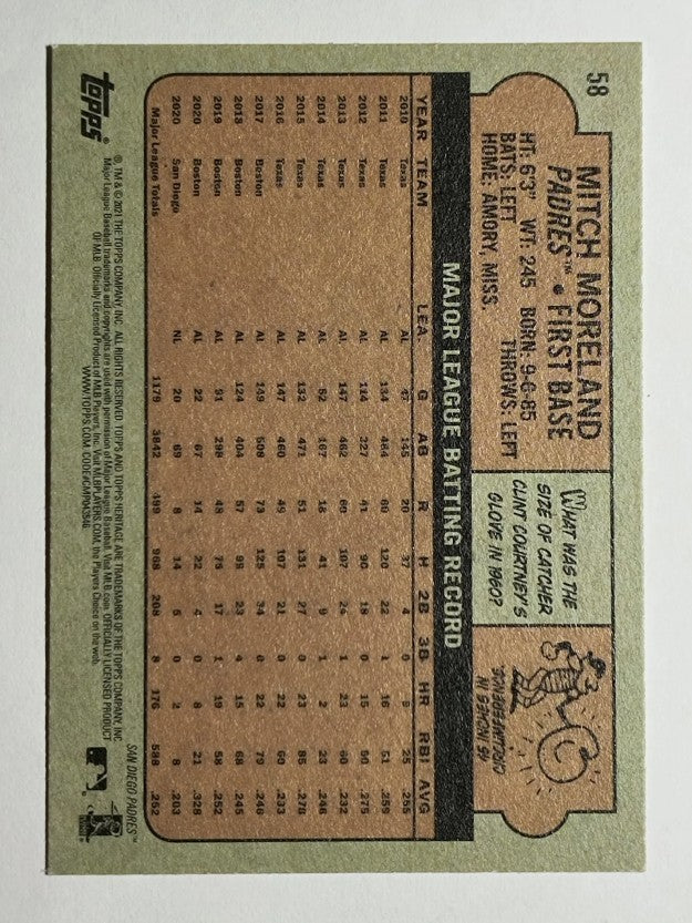 2021 Topps Heritage #58 Mitch Moreland