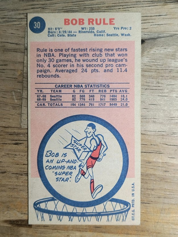 1969-70 Topps #30 Bob Rule RC (NM)