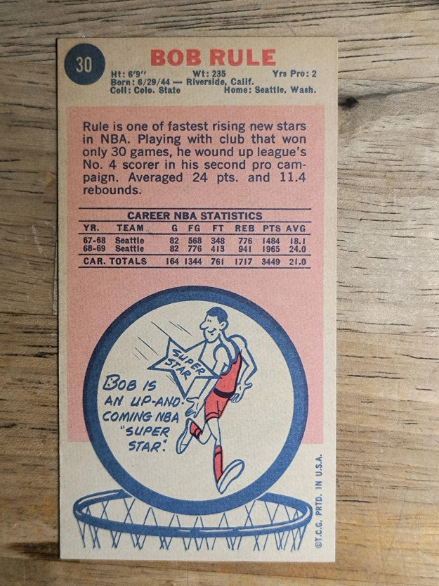 1969-70 Topps #30 Bob Rule RC (EXMT)