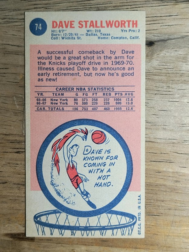 1969-70 Topps #74 Dave Stallworth RC (EXMT)