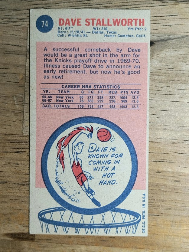 1969-70 Topps #74 Dave Stallworth RC (VGEX)