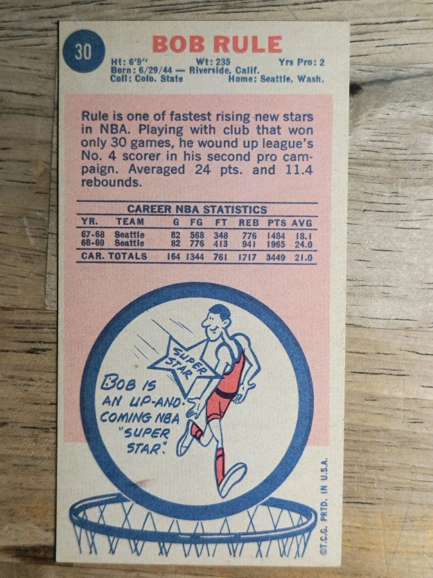 1969-70 Topps #30 Bob Rule RC (EXMT)