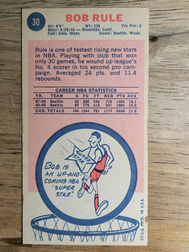 1969-70 Topps #30 Bob Rule RC (EXMT)