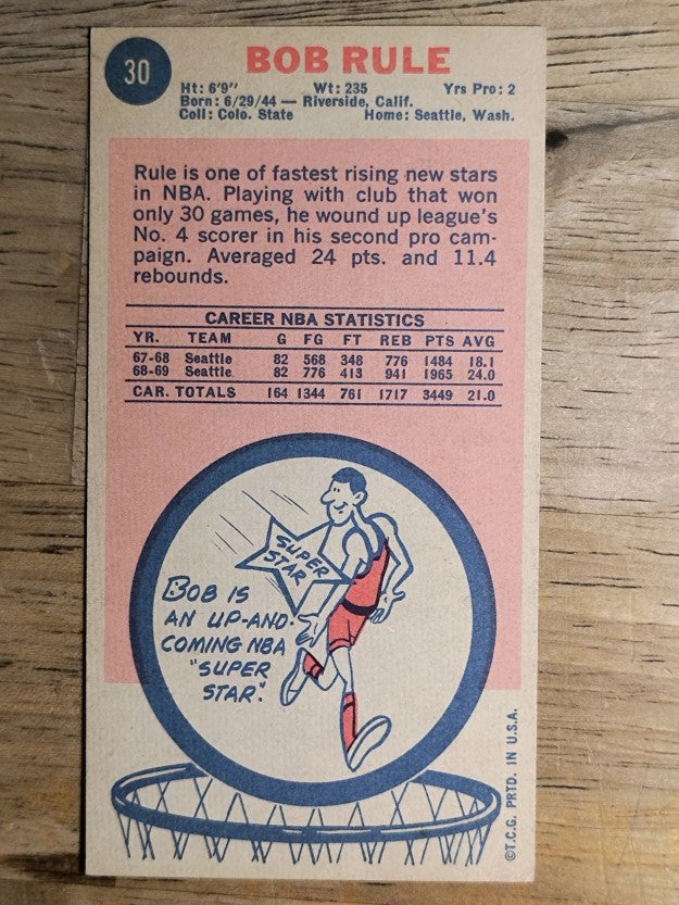 1969-70 Topps #30 Bob Rule RC (EXMT)