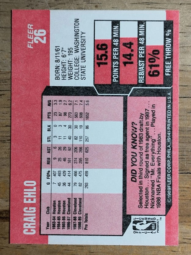 1989-90 Fleer #26 Craig Ehlo RC