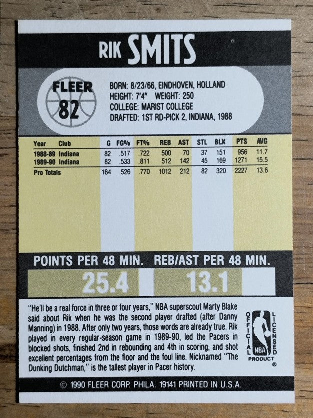 1990-91 Fleer #82 Rik Smits