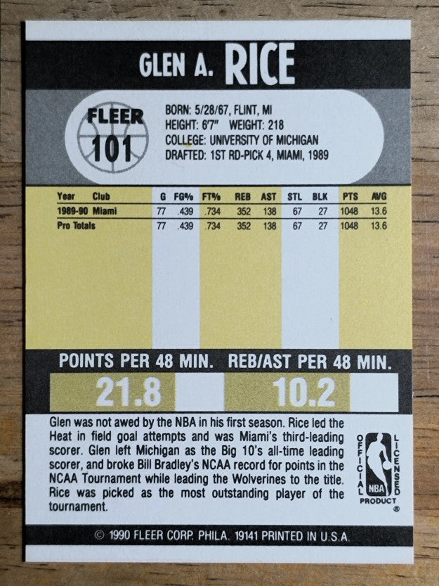 1990-91 Fleer #101 Glen Rice RC
