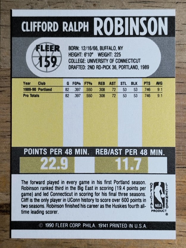 1990-91 Fleer #159 Clifford Robinson RC