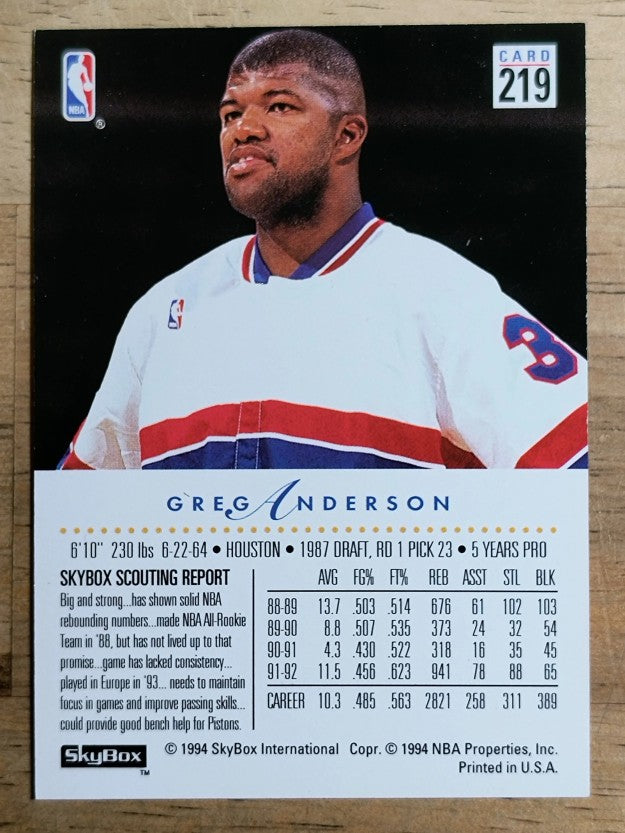 1993-94 SkyBox Premium #219 Greg Anderson